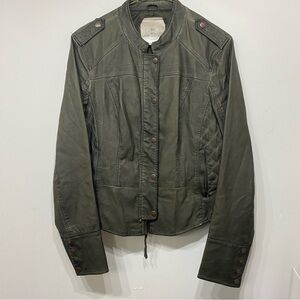 Anthropologie Hei Hei Faux Leather Green Bomber Jacket Medium